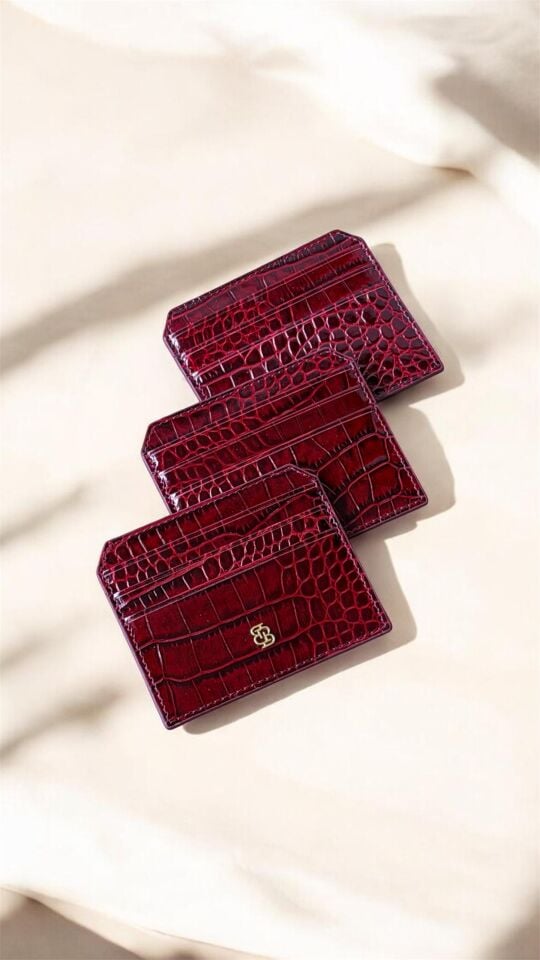 Bloomsbury Leather Card Holder Bordo Krokodil Desenli Deri