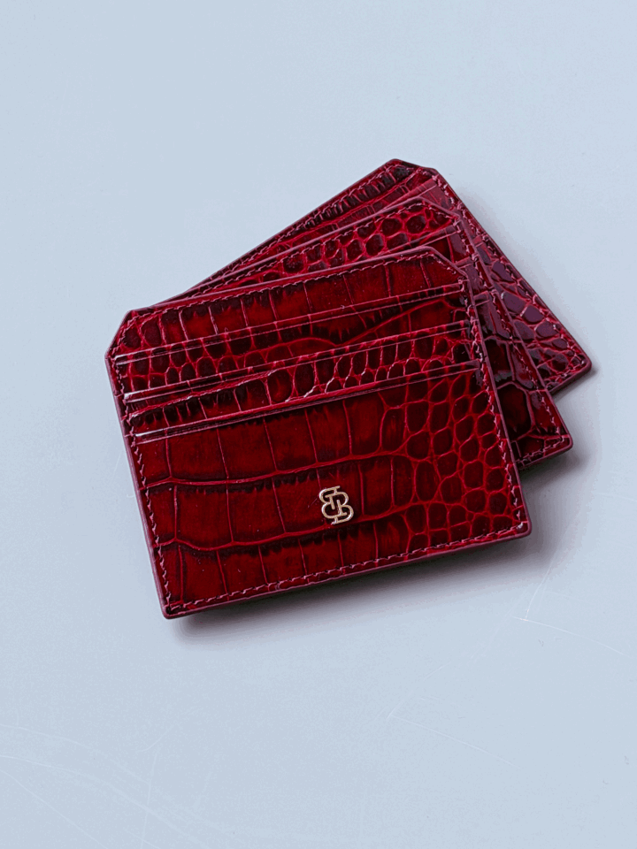 Bloomsbury Leather Card Holder Bordo Krokodil Desenli Deri