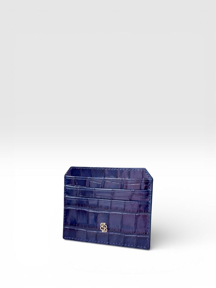 Bloomsbury Leather Card Holder Lacivert Krokodil Desenli Deri