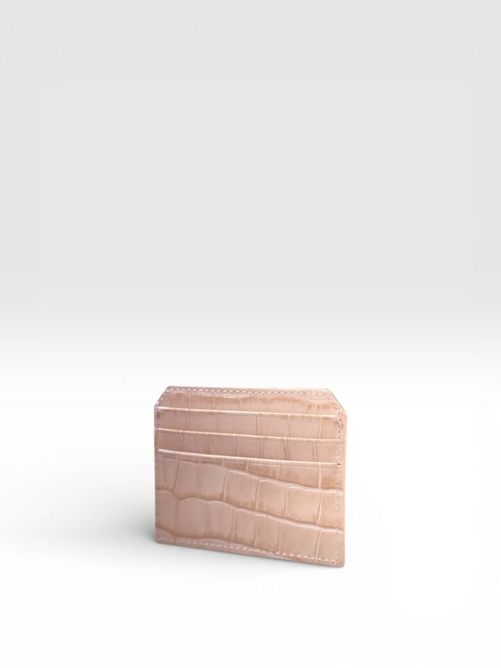 Bloomsbury Leather Card Holder Bej Krokodil Desenli Deri