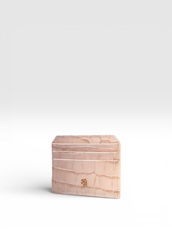 Bloomsbury Leather Card Holder Bej Krokodil Desenli Deri