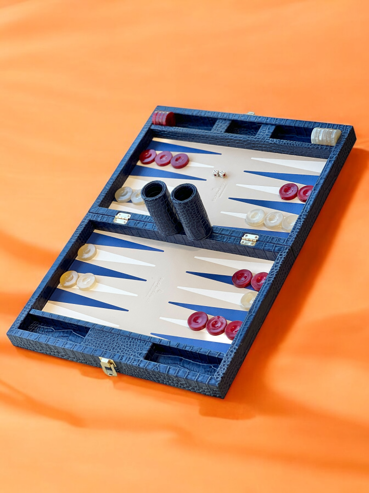 Bloomsbury Lifestyle Backgammon Lacivert Krokodil Desenli Deri