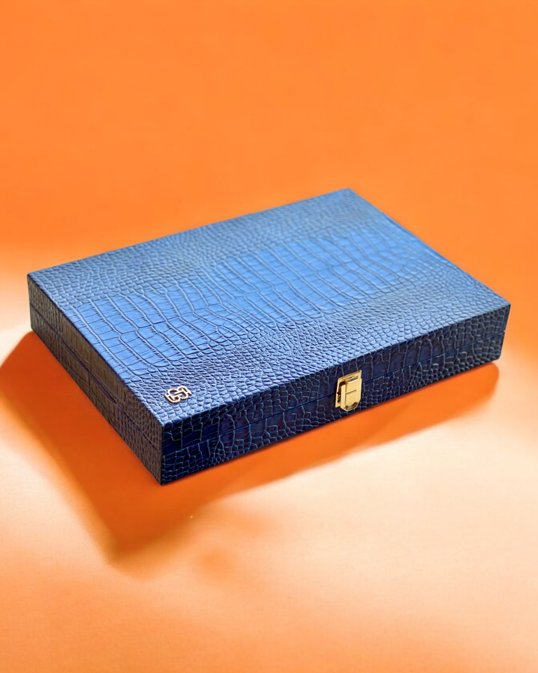 Bloomsbury Lifestyle Backgammon Lacivert Krokodil Desenli Deri