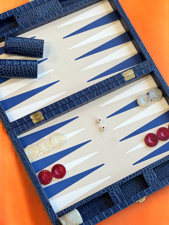 Bloomsbury Lifestyle Backgammon Lacivert Krokodil Desenli Deri