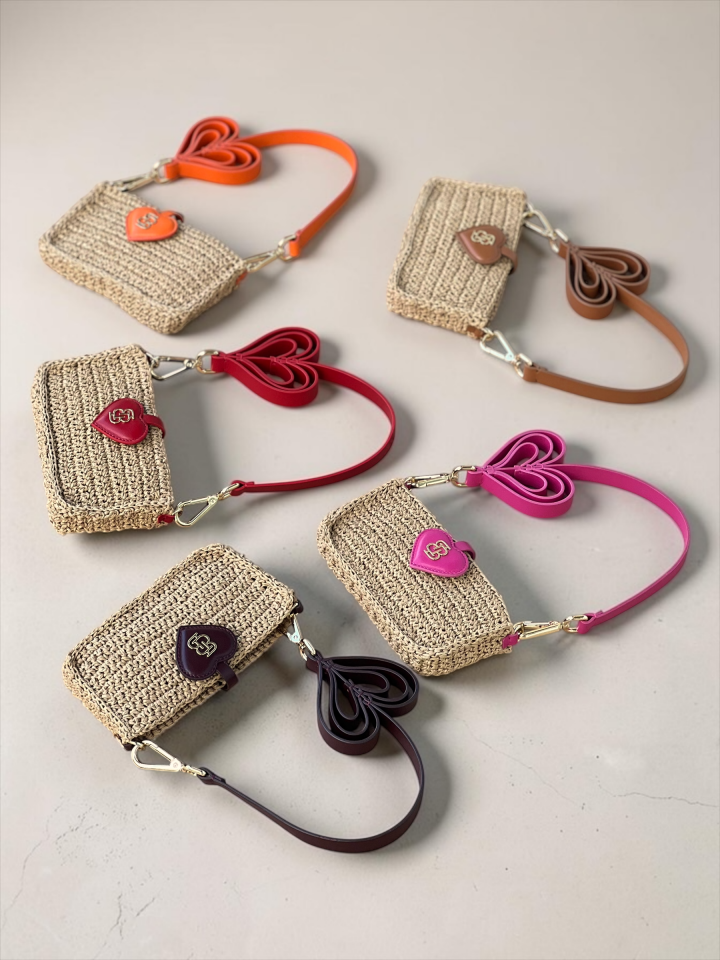 Amore Crochet & Leather Handbag Bordo Düz Deri