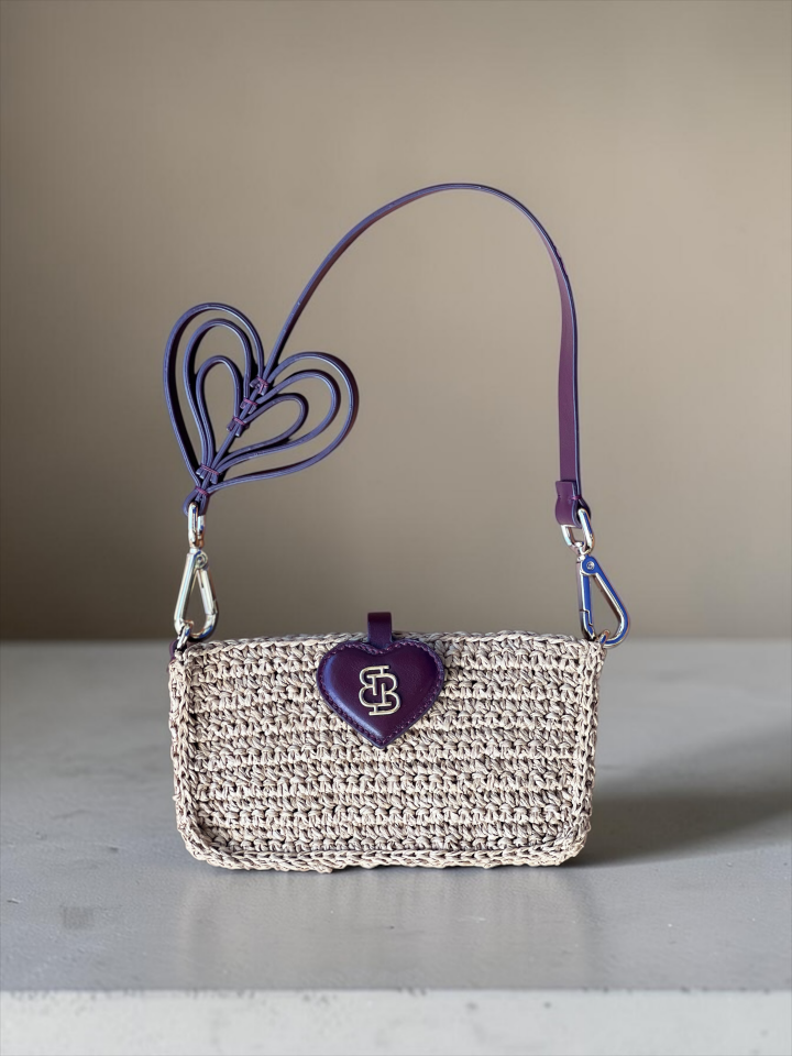 Amore Crochet & Leather Handbag Bordo Düz Deri
