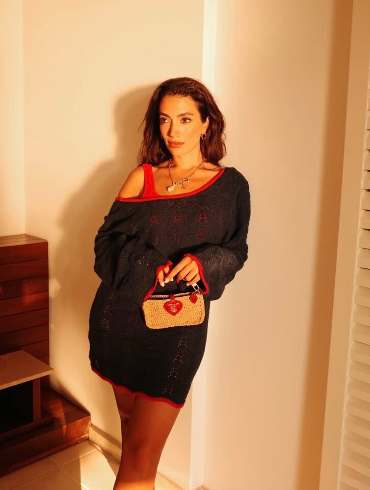 Amore Crochet & Leather Handbag Kırmızı Düz Deri