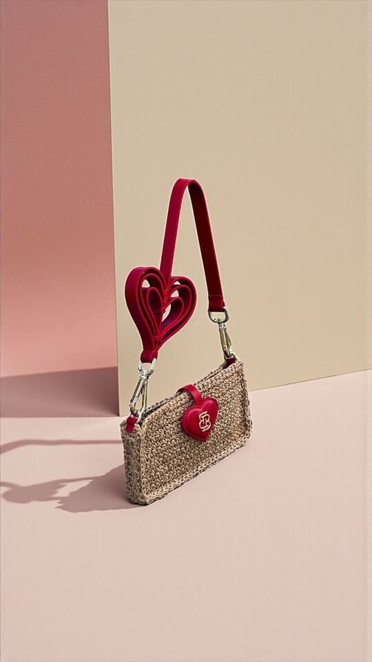 Amore Crochet & Leather Handbag Kırmızı Düz Deri