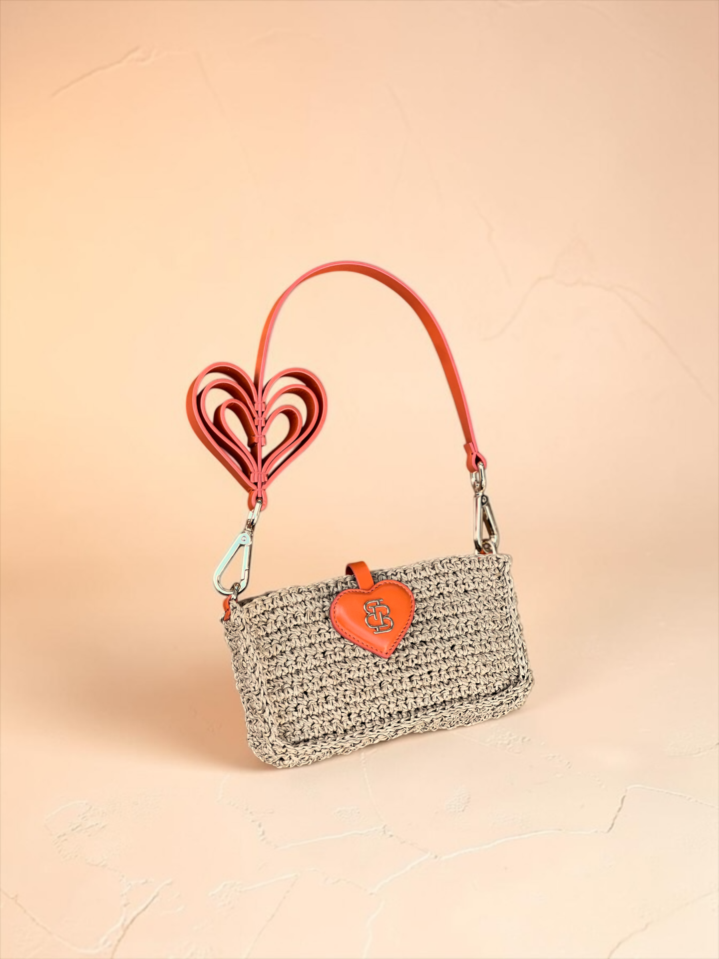 Amore Crochet & Leather Handbag Turuncu Düz Deri