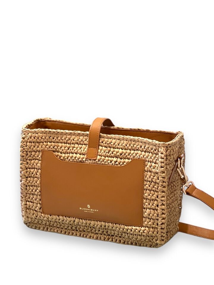 The Golden Sun Crochet & Leather Bag Taba Düz Deri