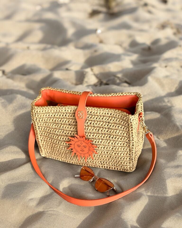 The Golden Sun Crochet & Leather Bag Turuncu Düz Deri