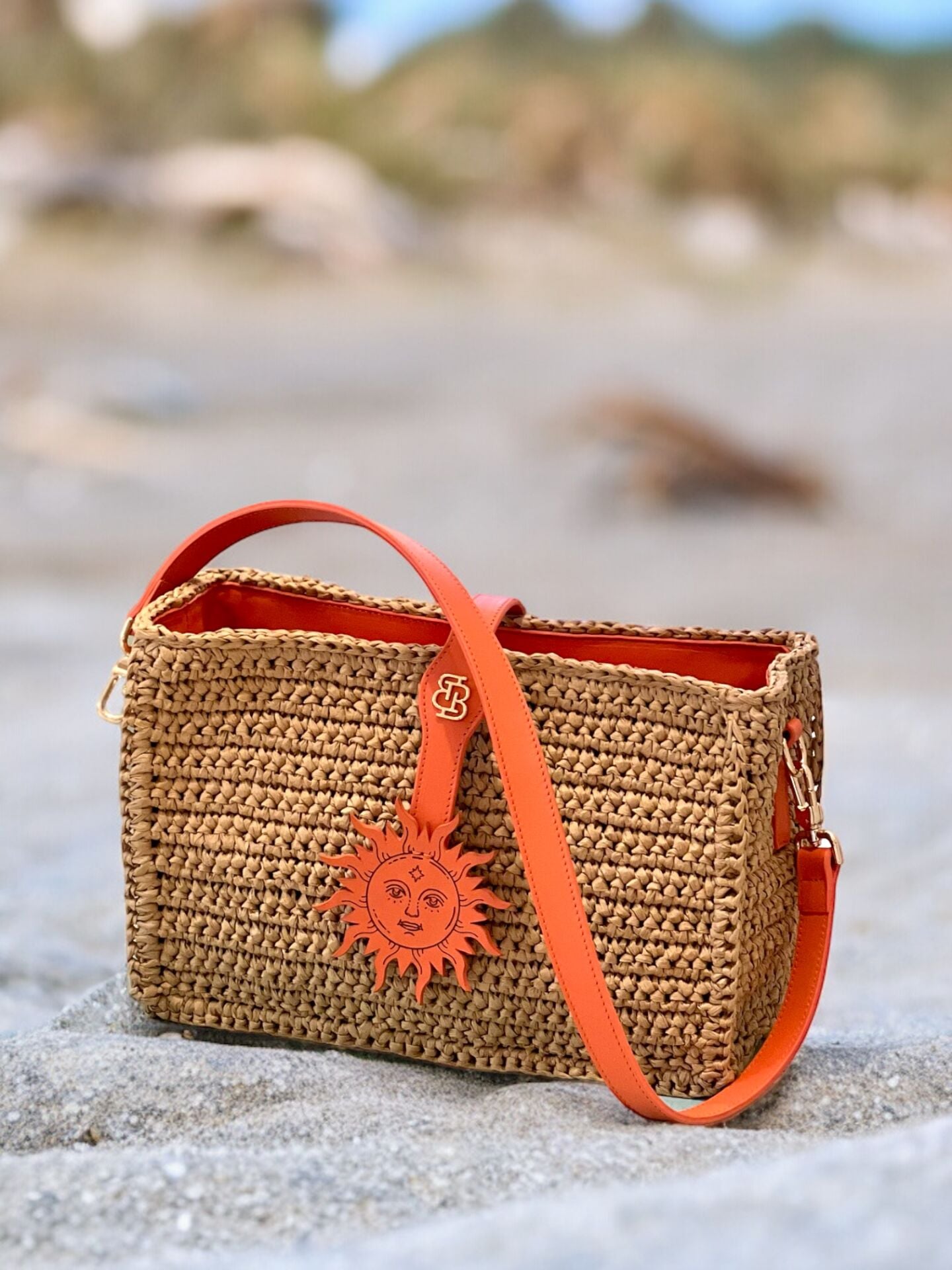 The Golden Sun Crochet & Leather Bag Turuncu Düz Deri