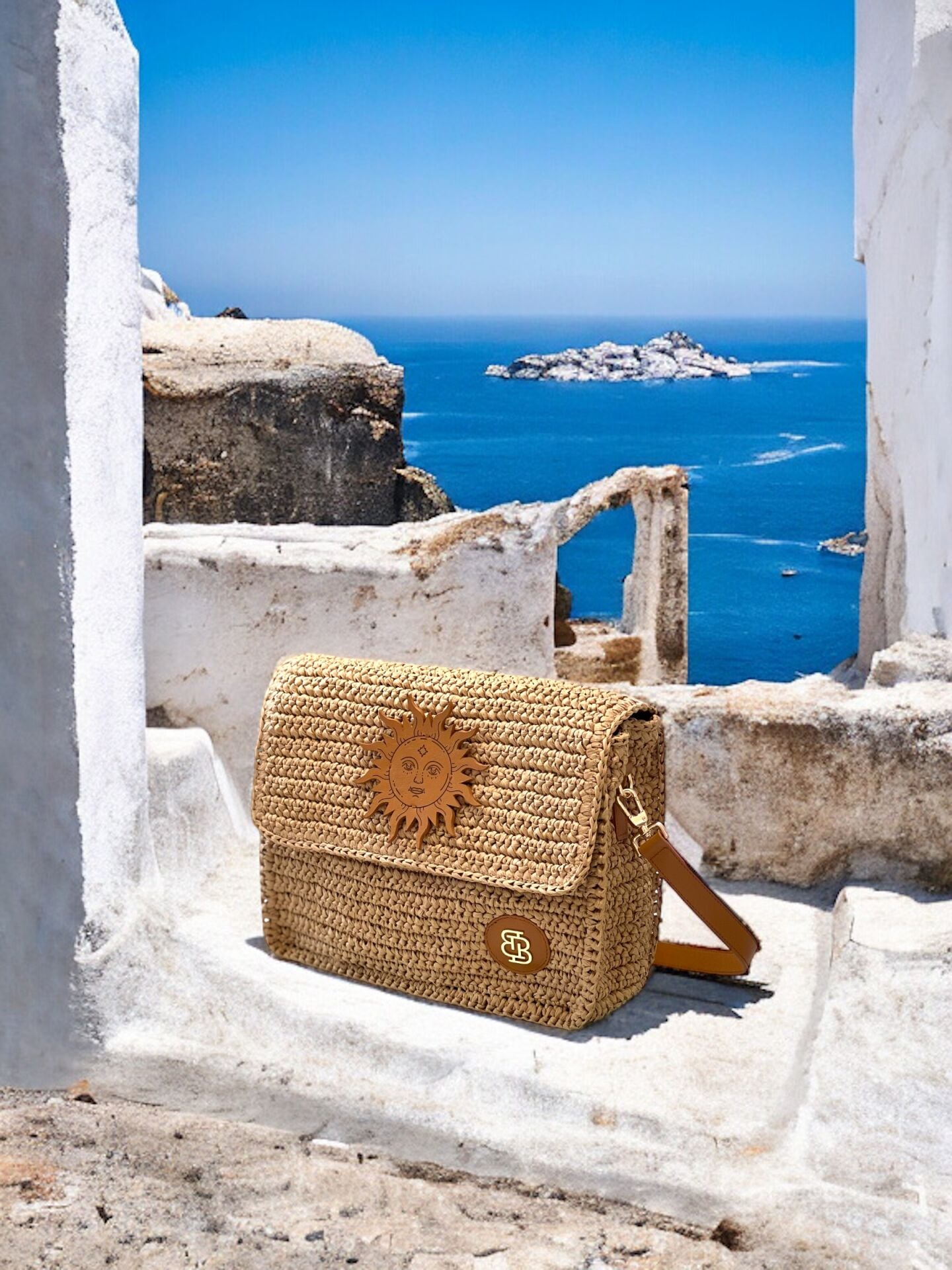 Sun Therapy Crochet & Leather Shoulder Bag