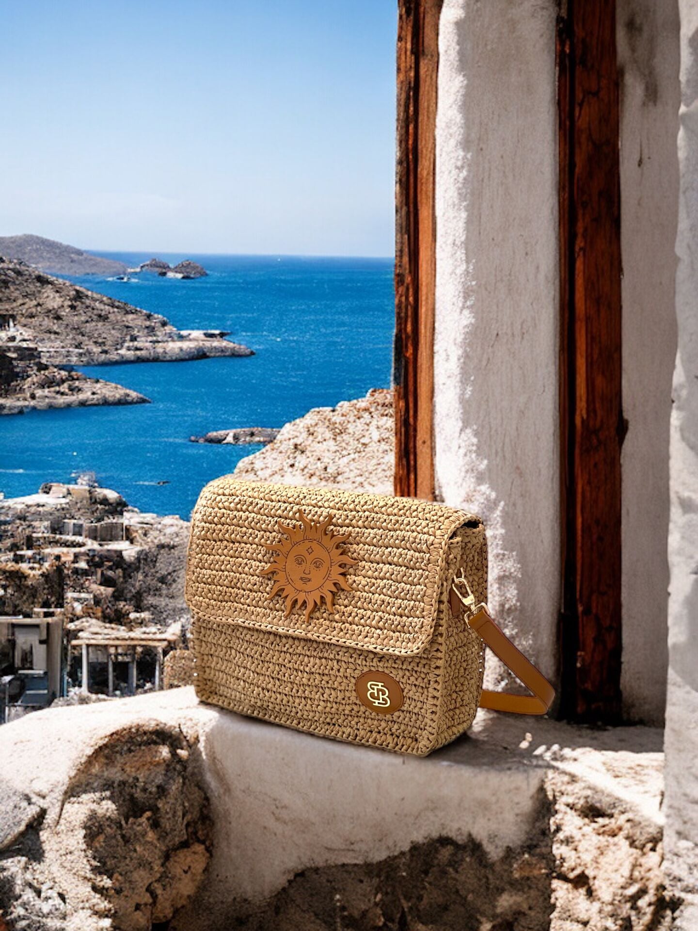 Sun Therapy Crochet & Leather Shoulder Bag Taba Düz Deri