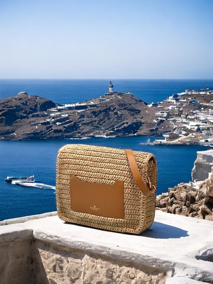 Sun Therapy Crochet & Leather Shoulder Bag Taba Düz Deri