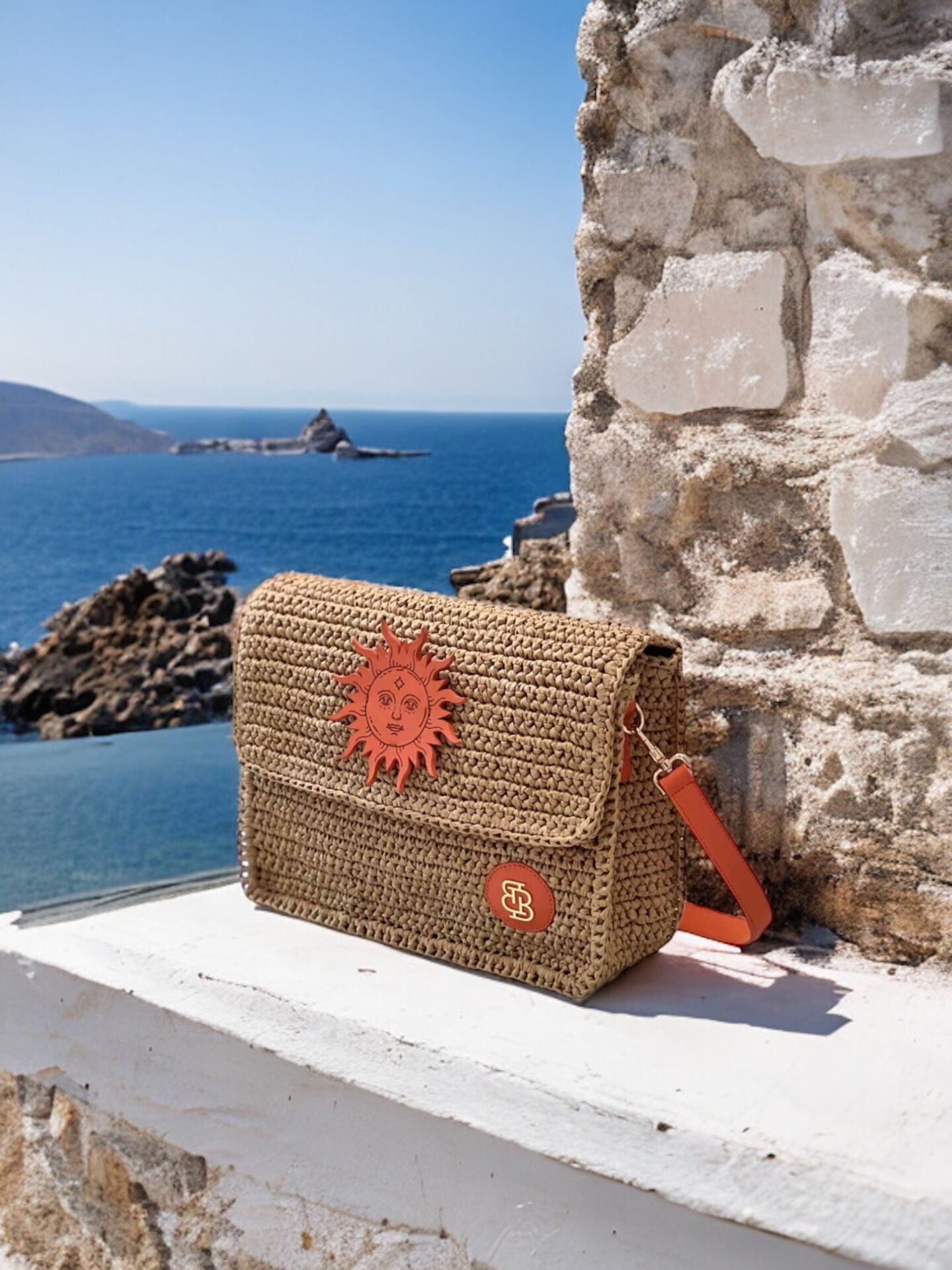 Sun Therapy Crochet & Leather Shoulder Bag Turuncu Düz Deri