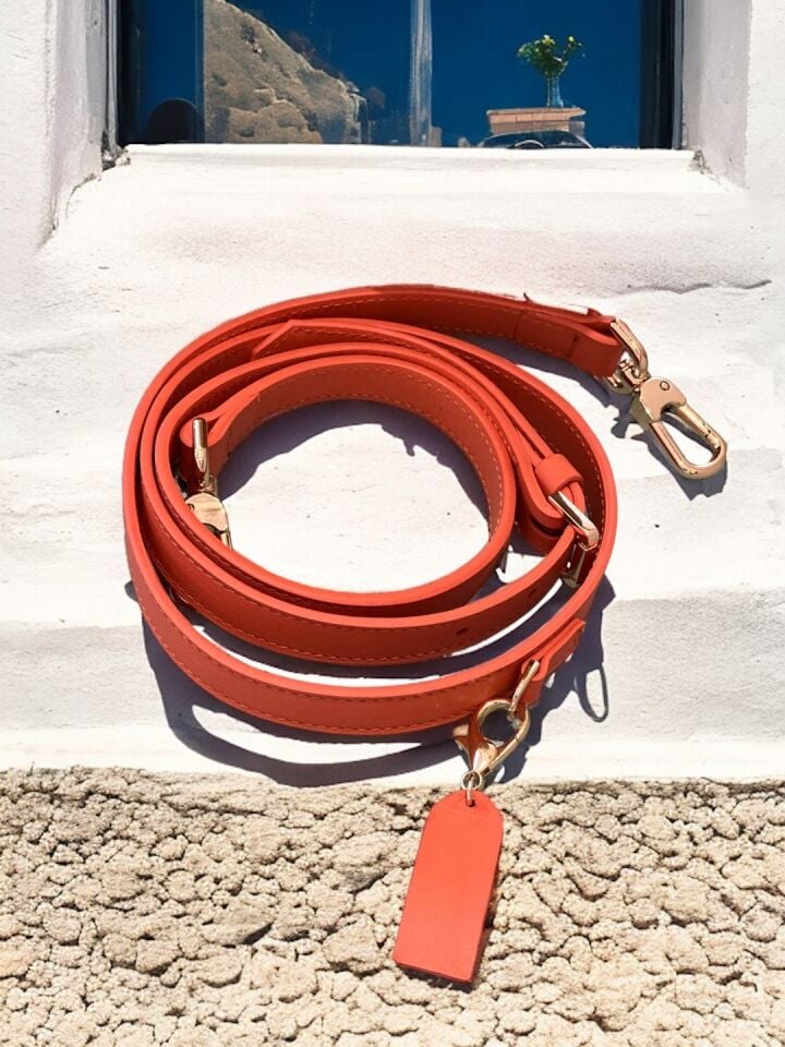 Sun Therapy Crochet & Leather Shoulder Bag Turuncu Düz Deri