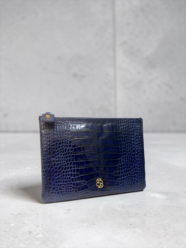 Marylebone Clutch Lacivert Krokodil Desenli Deri