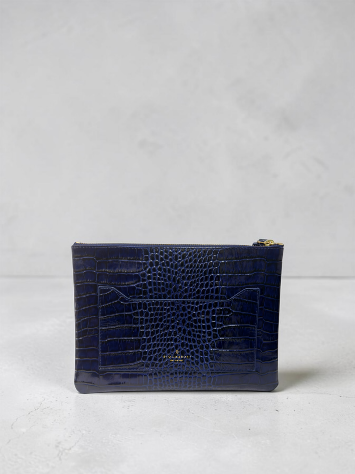 Marylebone Clutch Lacivert Krokodil Desenli Deri