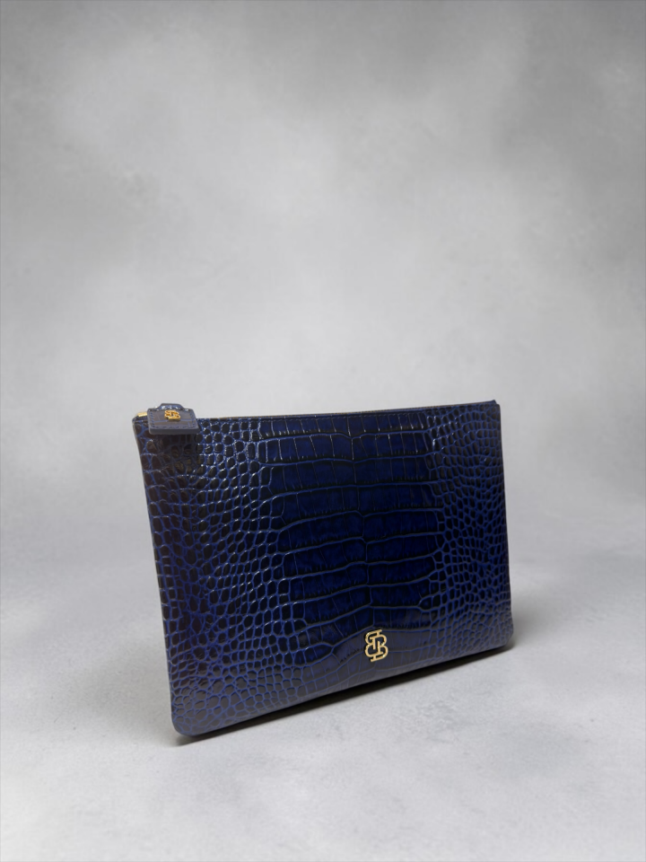 Marylebone Clutch Lacivert Krokodil Desenli Deri