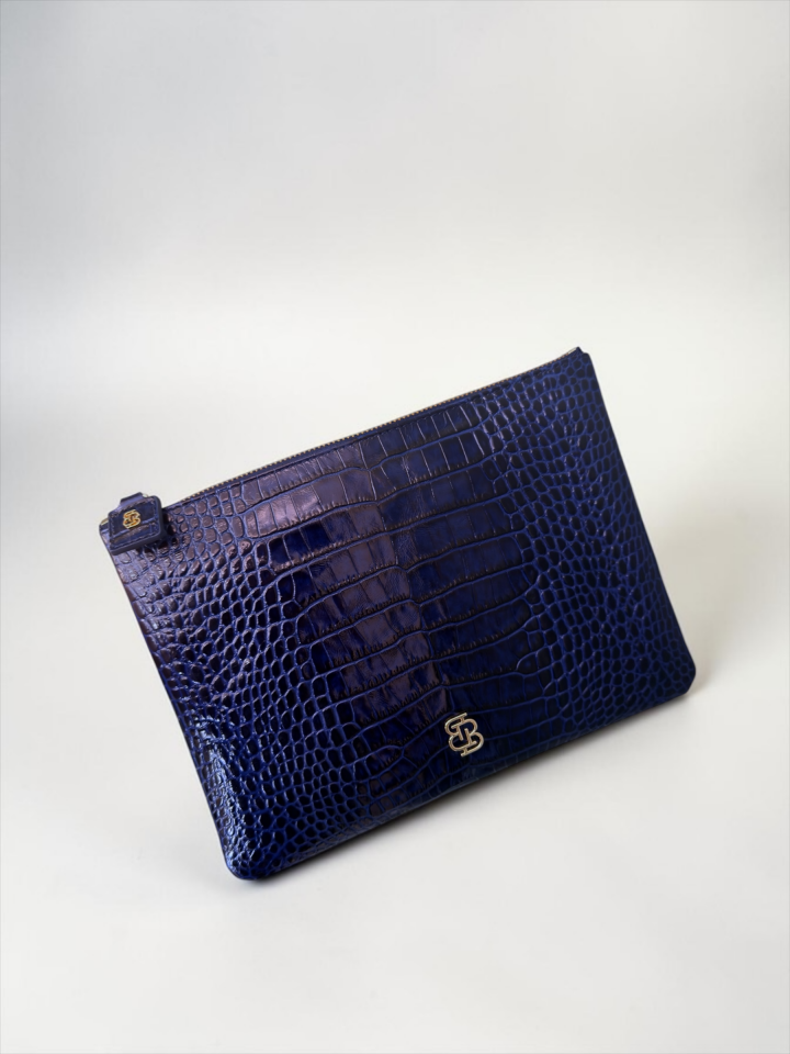 Marylebone Clutch Lacivert Krokodil Desenli Deri