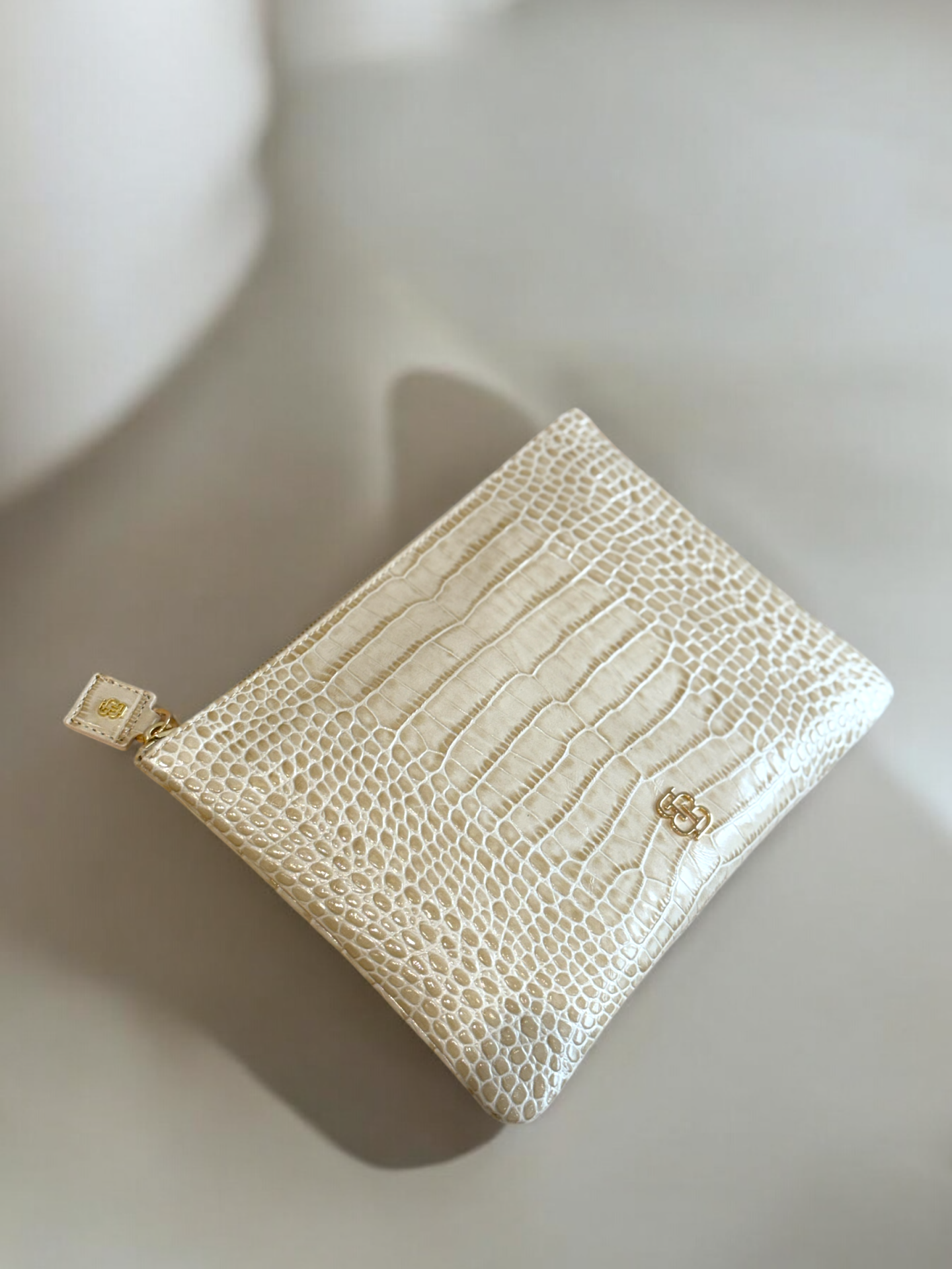Marylebone Clutch Bej Krokodil Desenli Deri