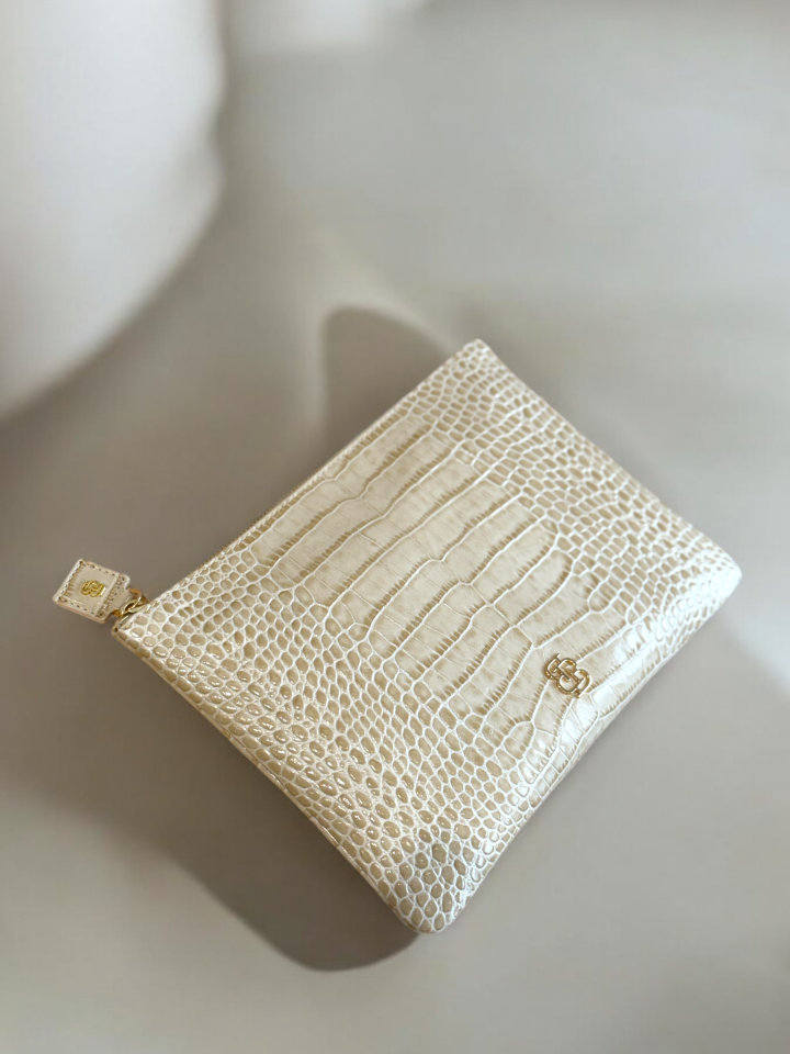 Marylebone Clutch Bej Krokodil Desenli Deri