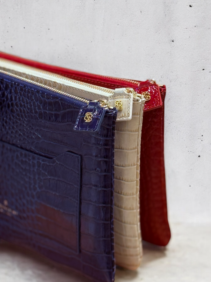 Marylebone Clutch Kırmızı Krokodil Desenli Deri