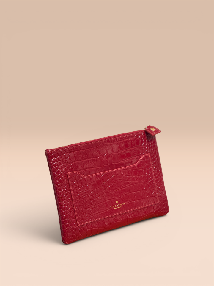 Marylebone Clutch Kırmızı Krokodil Desenli Deri