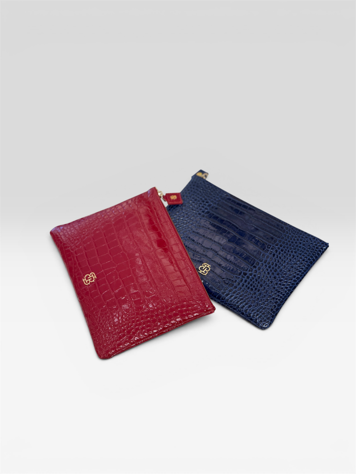 Marylebone Clutch Kırmızı Krokodil Desenli Deri
