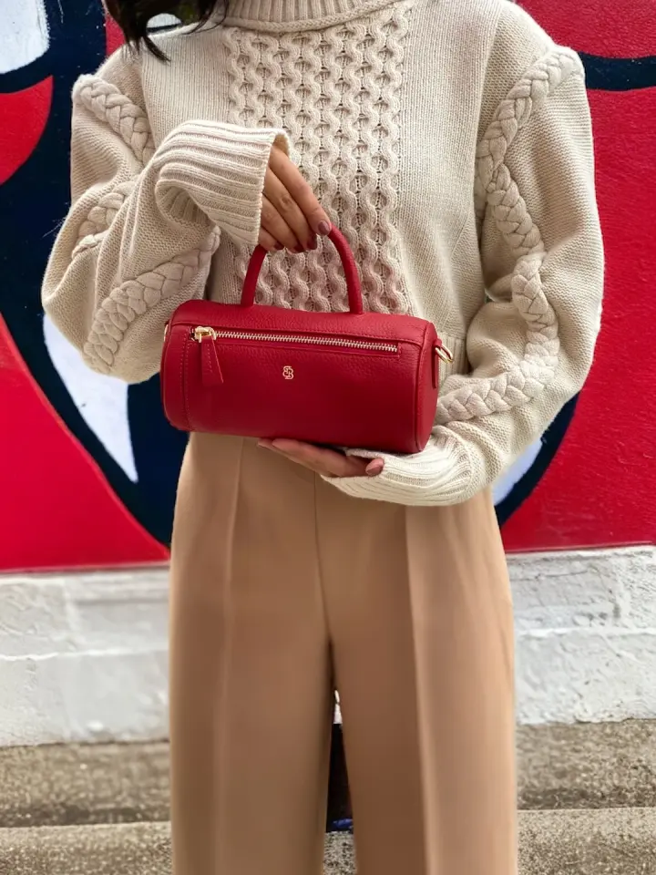 The City Cylinder Barrel Bag Kırmızı Floater Deri