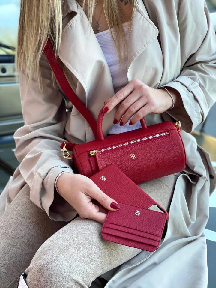 The City Cylinder Barrel Bag Kırmızı Floater Deri