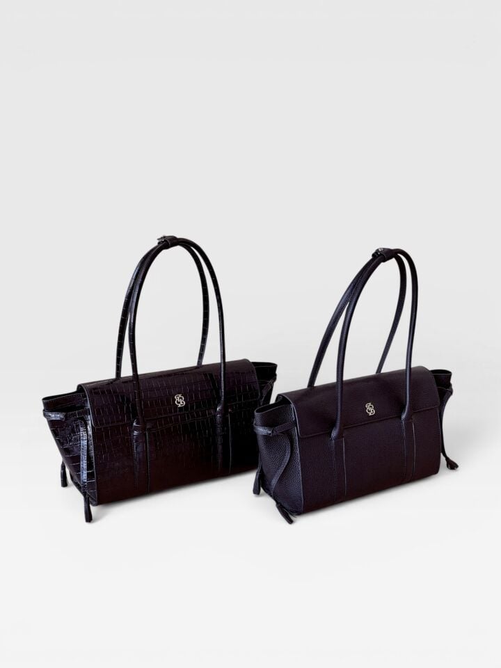 Seniha Heritage Tote Bag Siyah Krokodil Desenli Deri