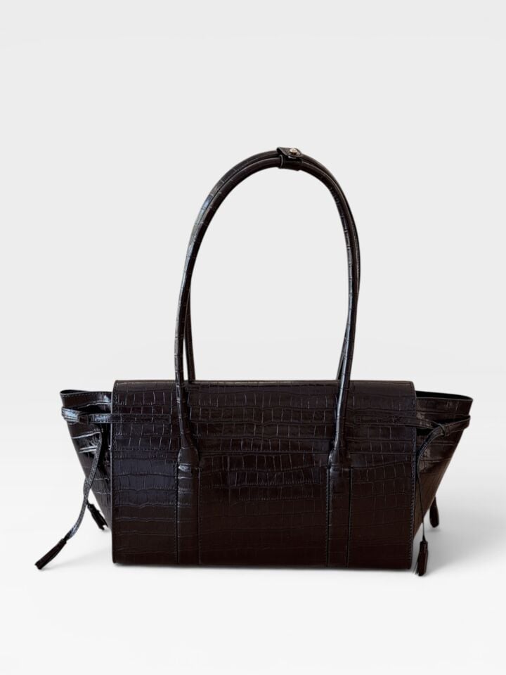 Seniha Heritage Tote Bag Siyah Krokodil Desenli Deri