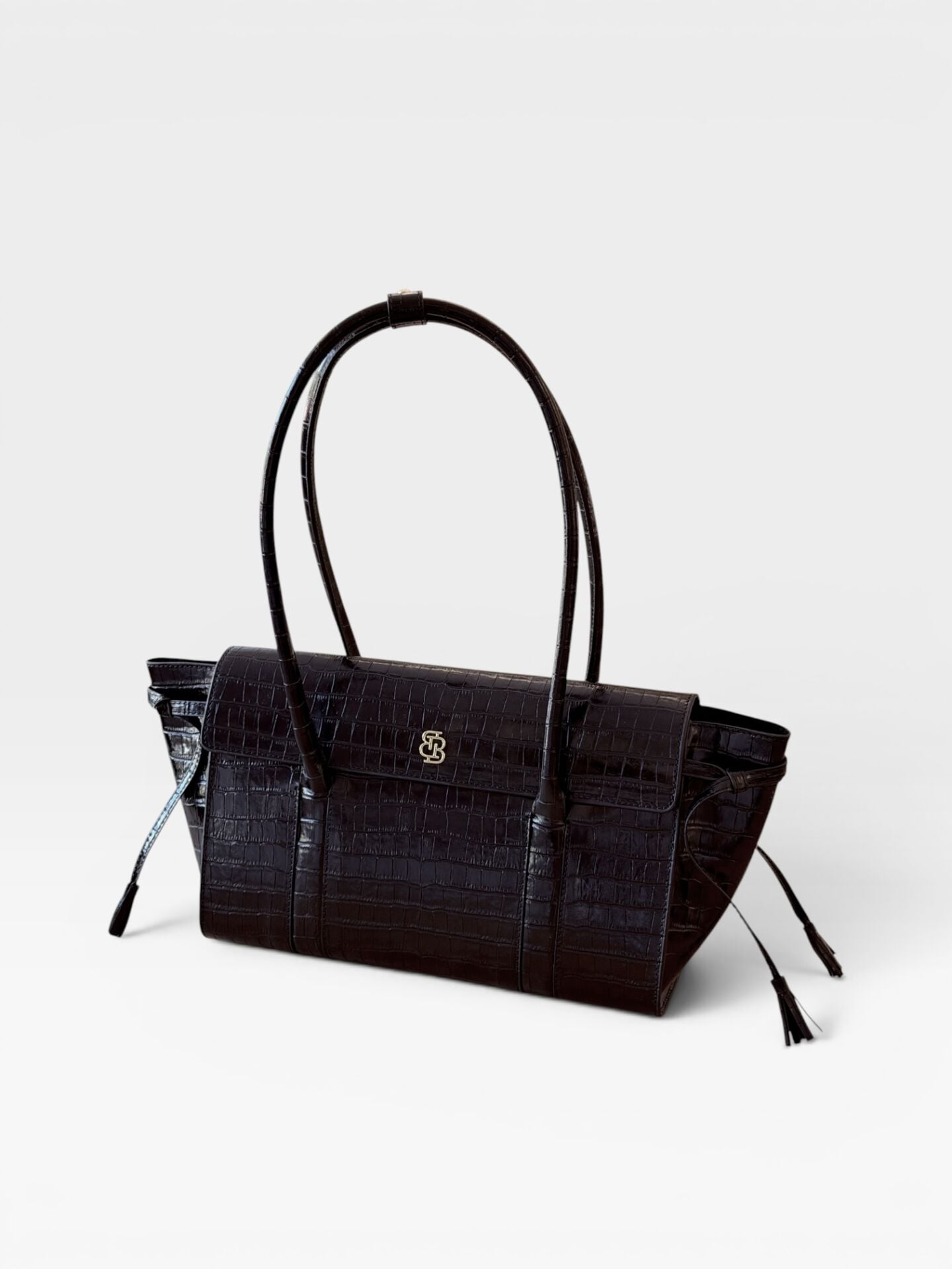 Seniha Heritage Tote Bag Siyah Krokodil Desenli Deri