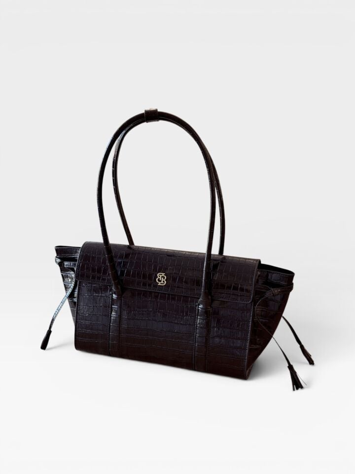 Seniha Heritage Tote Bag Siyah Krokodil Desenli Deri