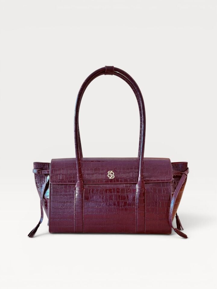 Seniha Heritage Tote Bag Bordo Krokodil Desenli Deri
