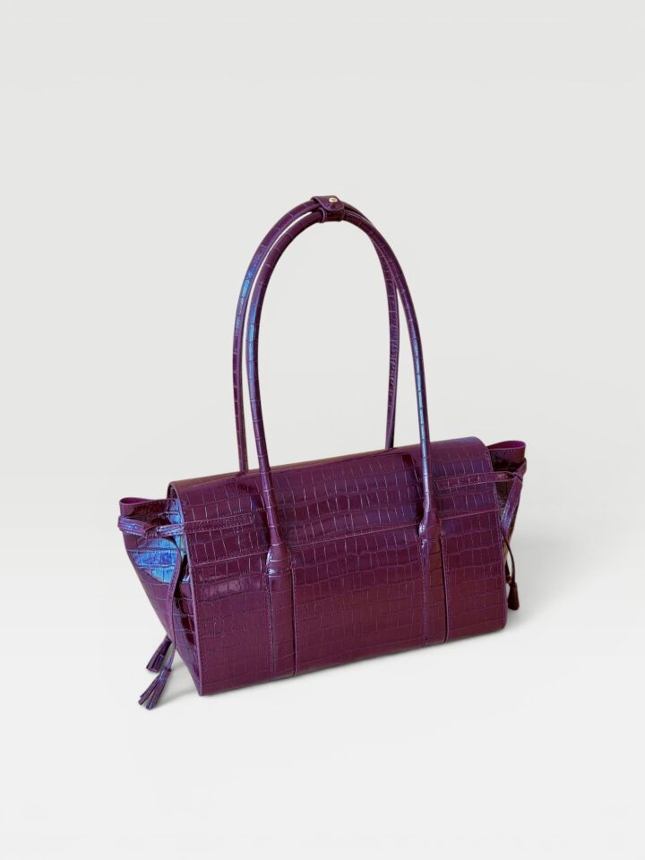 Seniha Heritage Tote Bag Bordo Krokodil Desenli Deri