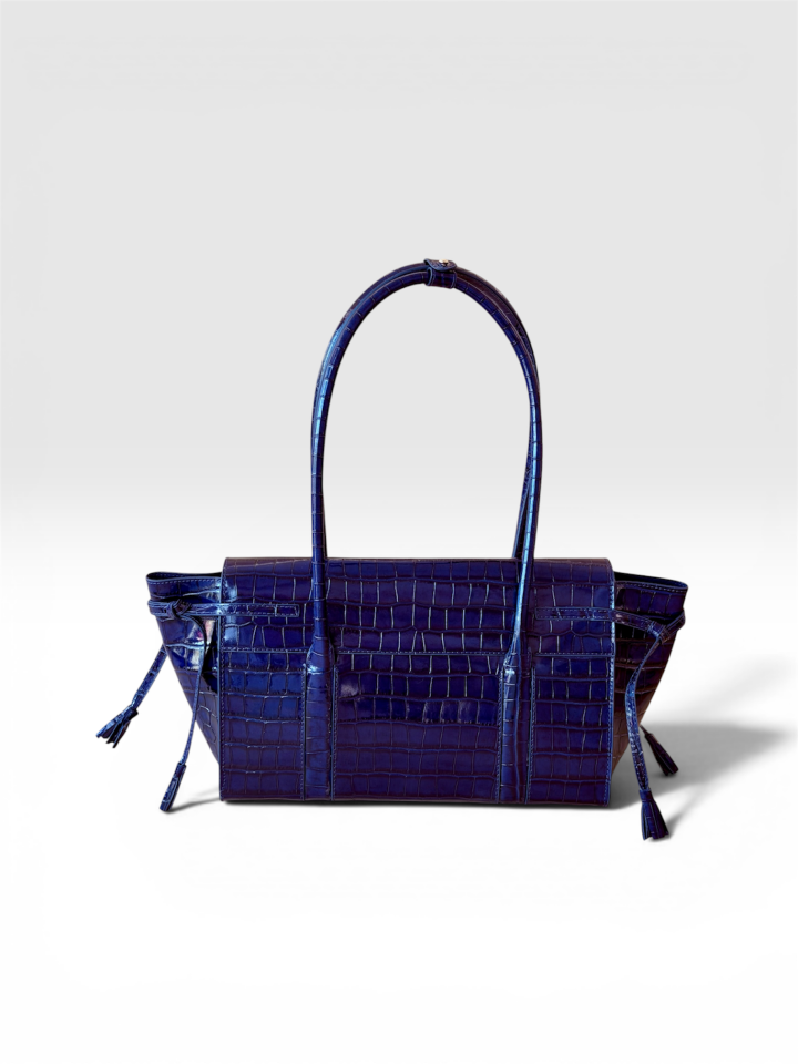Seniha Heritage Tote Bag Lacivert Krokodil Desenli Deri
