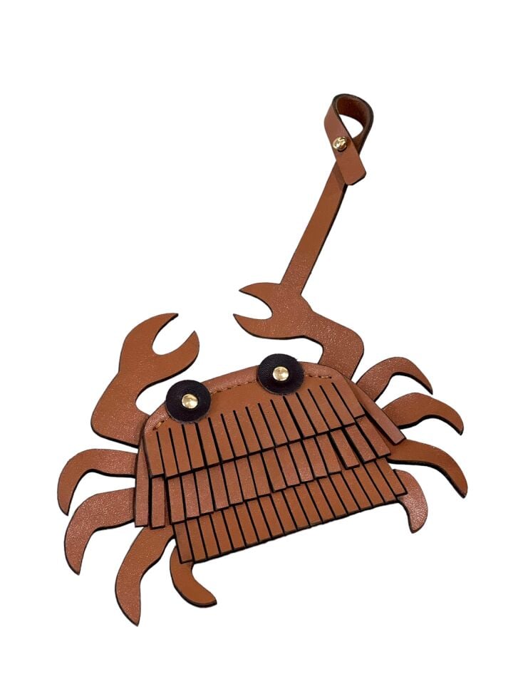 Crab Leather Bag Charm Taba Düz Deri