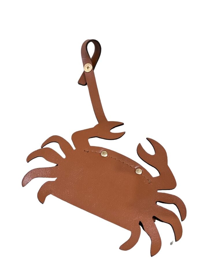 Crab Leather Bag Charm Taba Düz Deri
