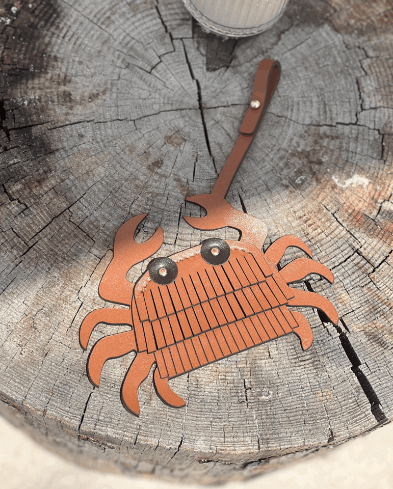 Crab Leather Bag Charm Taba Düz Deri