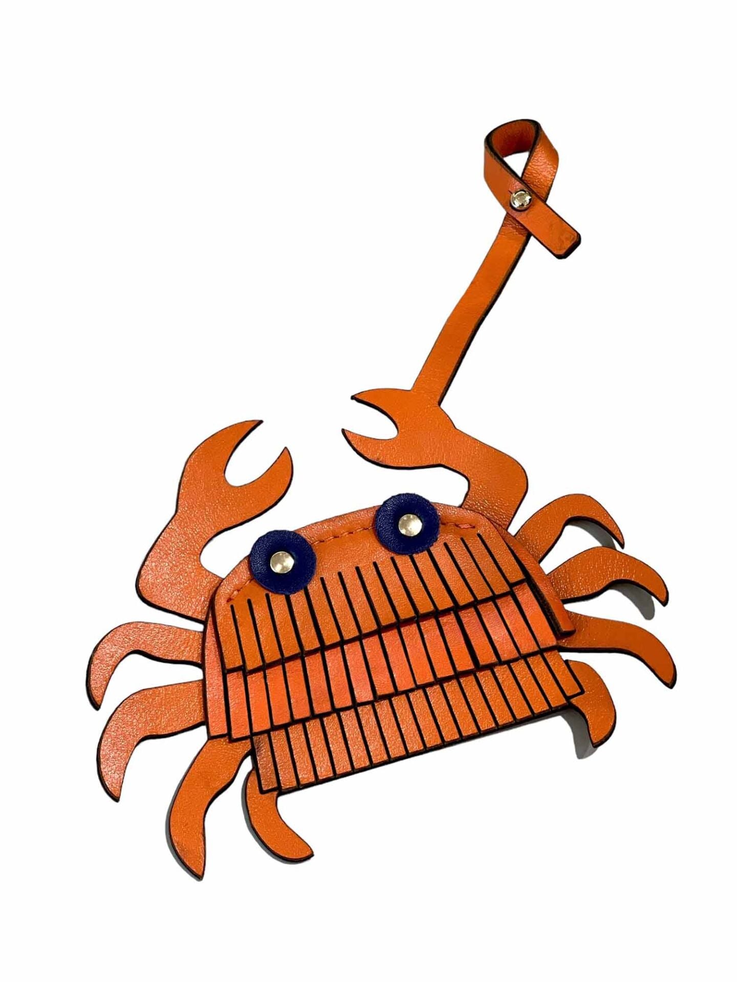Crab Leather Bag Charm Turuncu Düz Deri