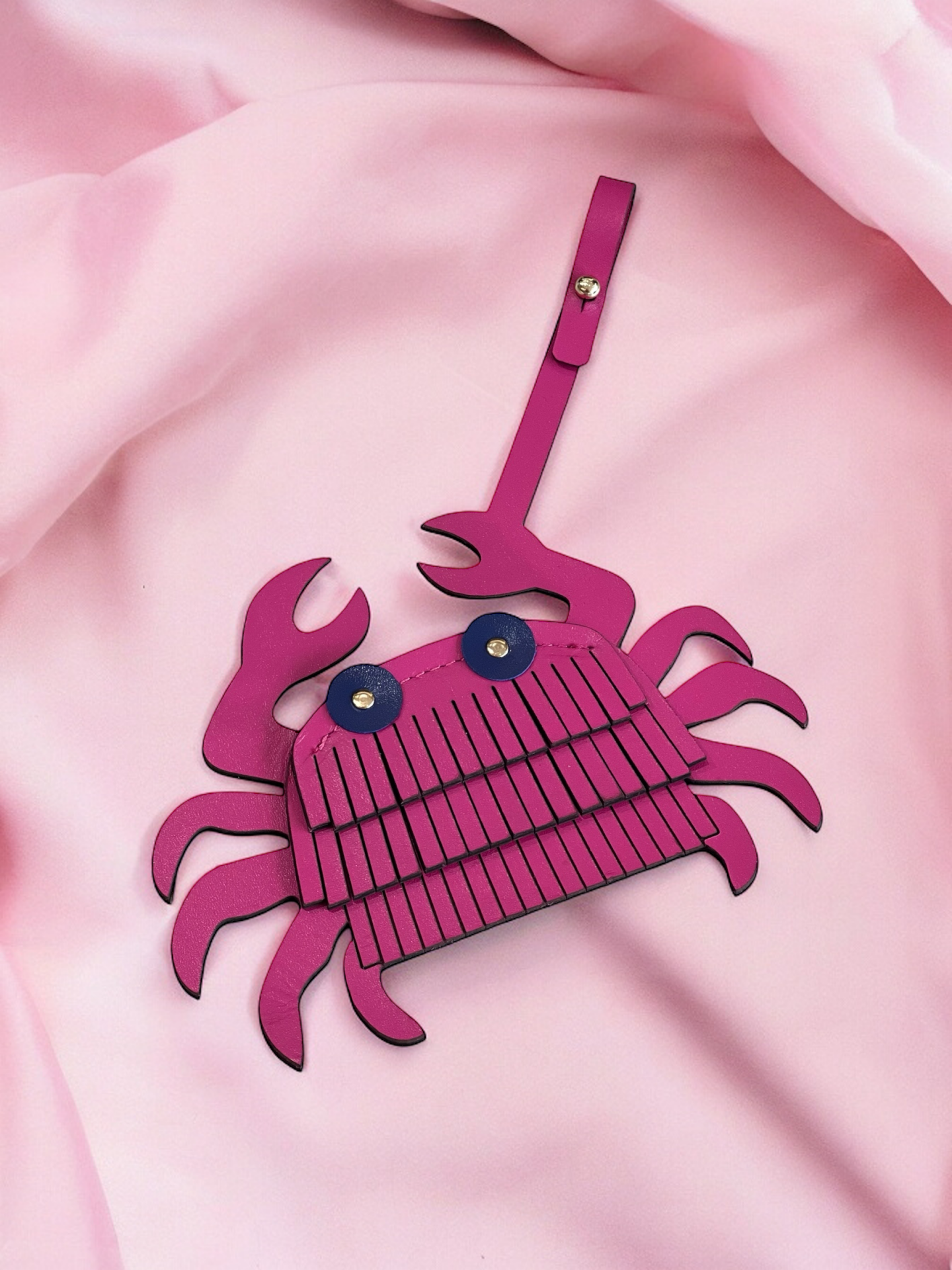 Crab Leather Bag Charm Fuşya Düz Deri