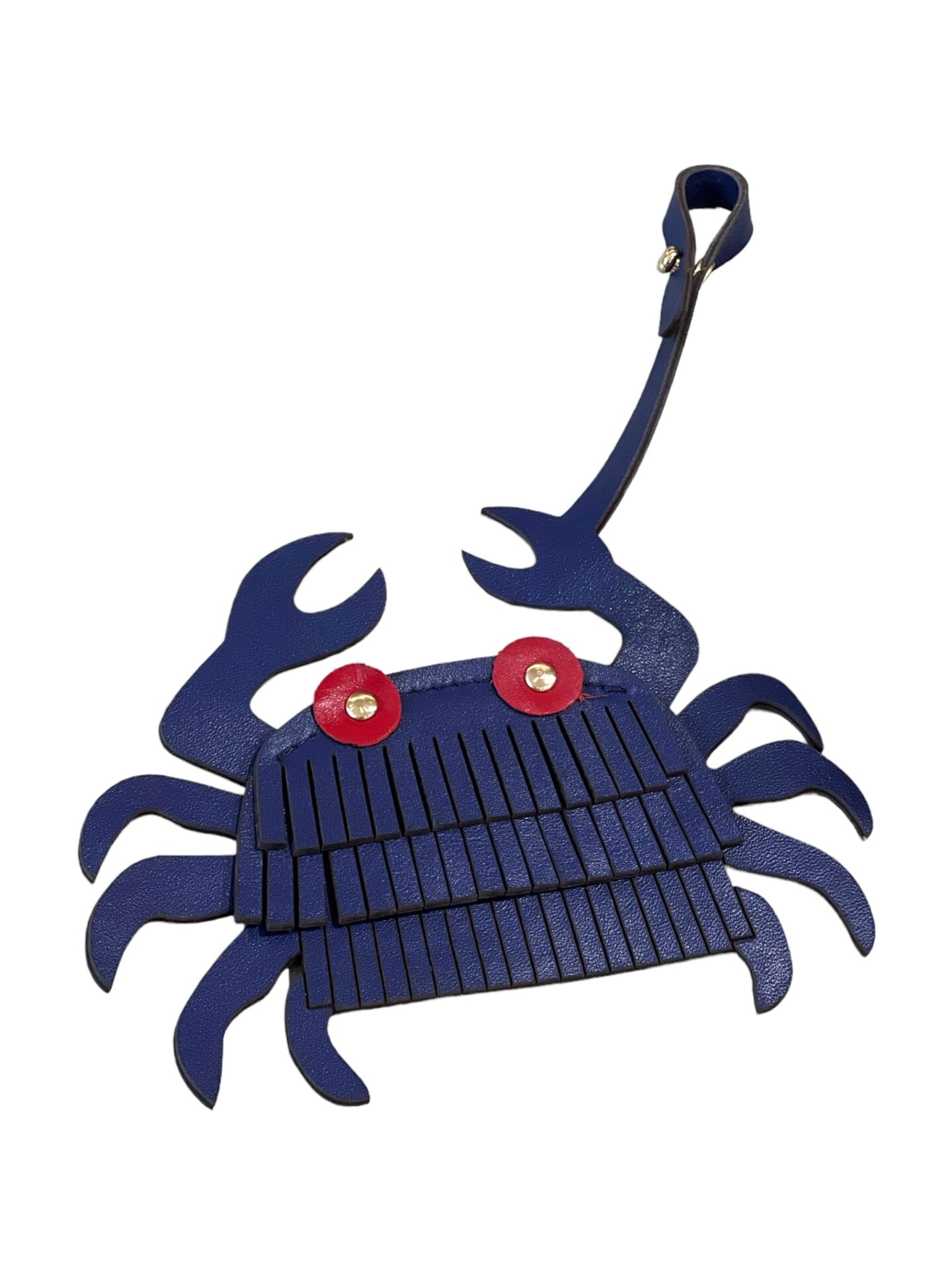 Crab Leather Bag Charm Lacivert Düz Deri