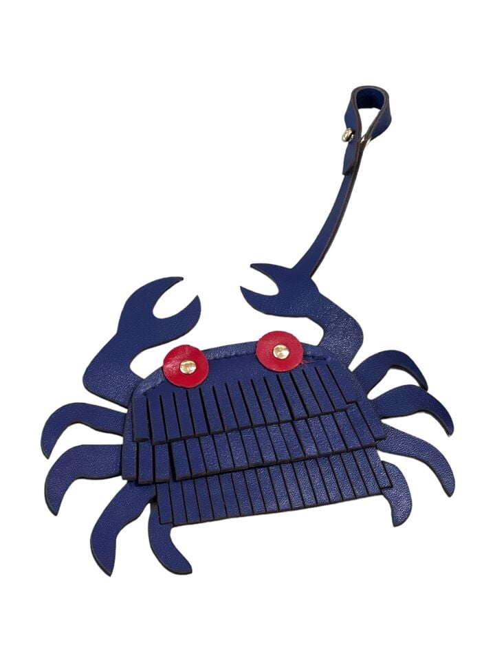Crab Leather Bag Charm Lacivert Düz Deri