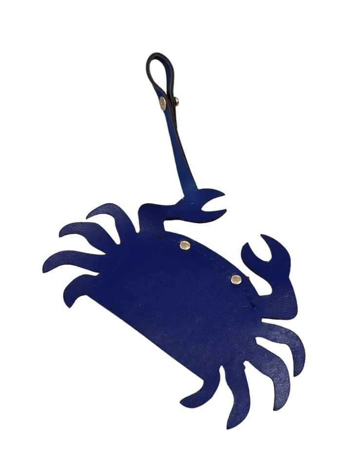 Crab Leather Bag Charm Lacivert Düz Deri