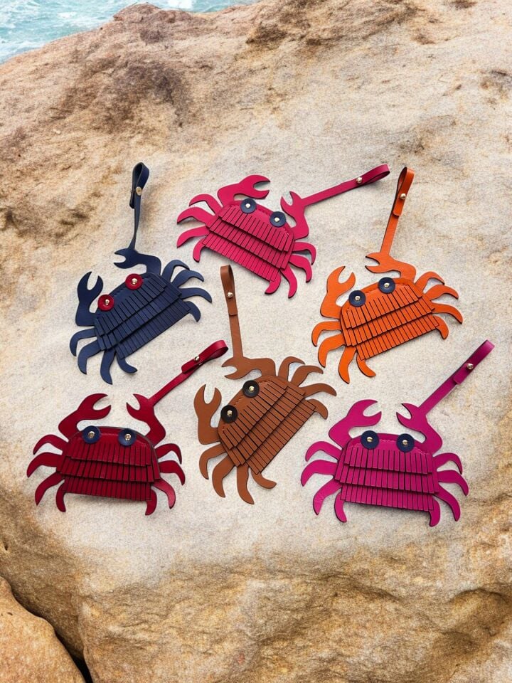 Crab Leather Bag Charm Lacivert Düz Deri
