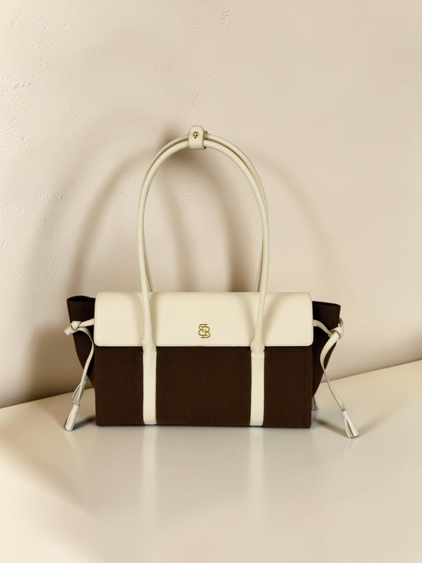 Seniha Heritage Tote Bag Kahverengi Kanvas/Kırık Beyaz Floater Deri
