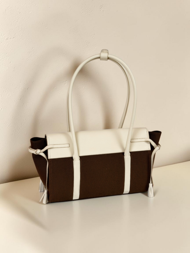 Seniha Heritage Tote Bag Kahverengi Kanvas/Kırık Beyaz Floater Deri